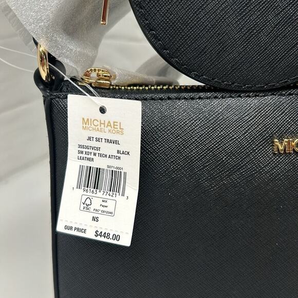 Michael Kors Black Gold Hardware Jet Set Crossbody Bag Case for Apple Air pods - Picture 7 of 7